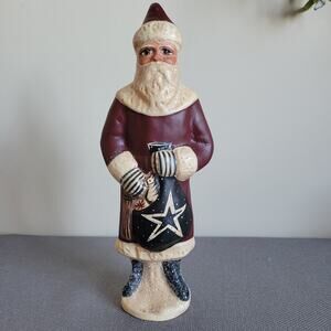 Vintage Signed 2000 Black Forest Charlkware 9.75" Santa Handpainted Glitter Red